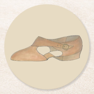 Lyrical Tan Modern Dance Teacher Shoe Print Round Paper Coaster