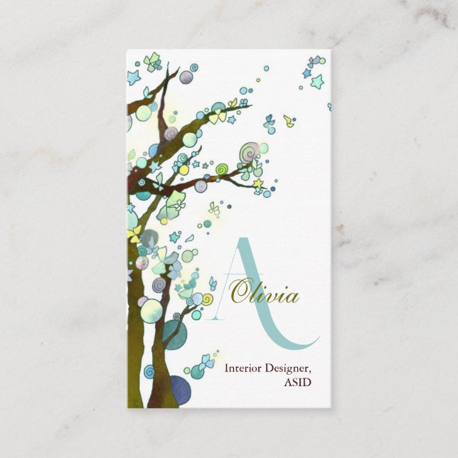 Lyrical Trees Monogram Personalized Business Card (Front)