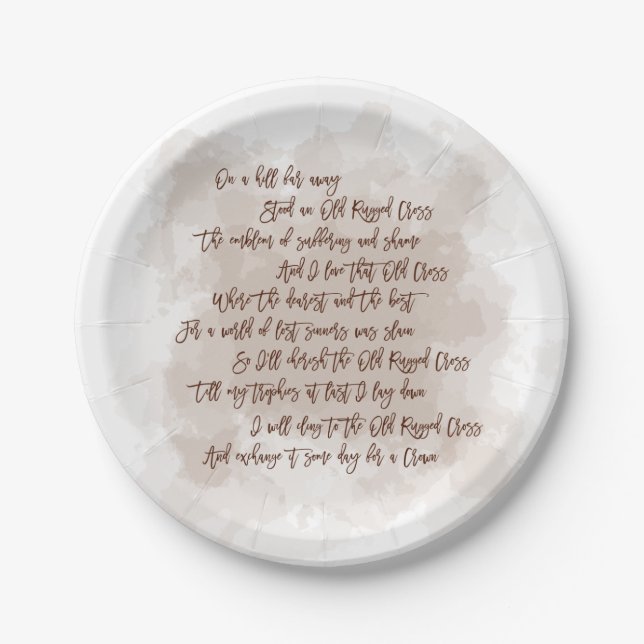 Lyrics Old Rugged Cross Hymn Easter Paper Plate (Front)