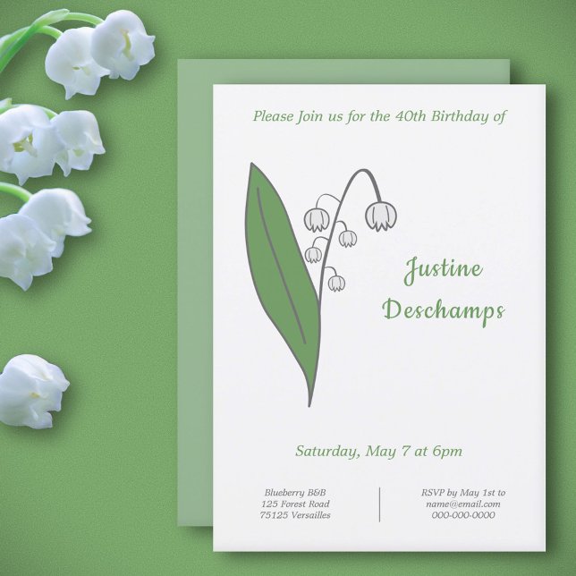 Lys botaniques de la vallée Invitation d'anniversa (Botanical Lily of the Valley Birthday Invitation)