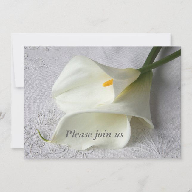 lys calla blancs sur faire-part de mariage de lin (Devant)