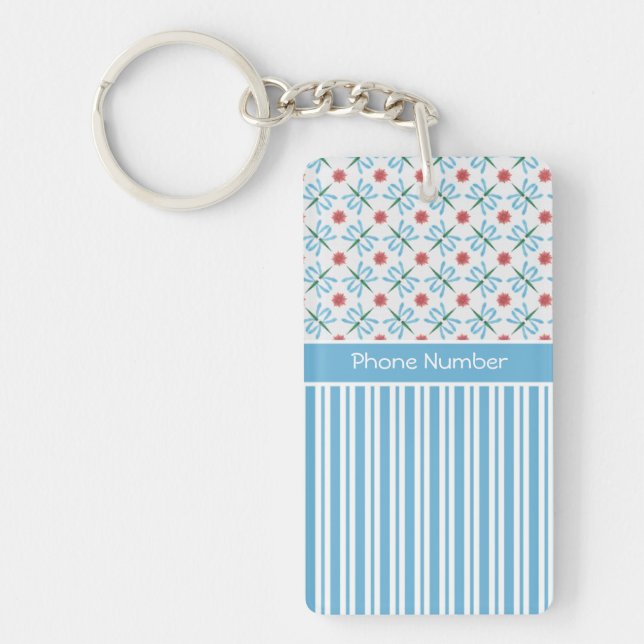 Lys d'eau rose, libellules, Porte - clé personnali (Devant)