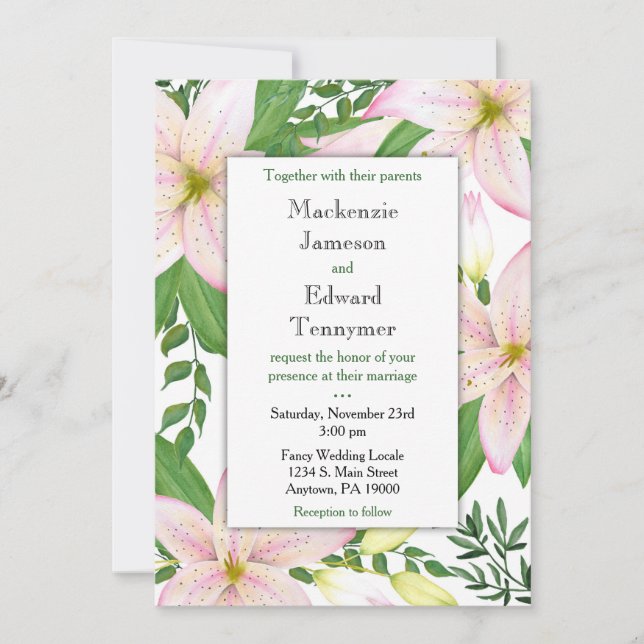 Lys rose Faire-part de mariage Florales (Devant)