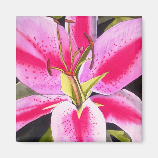 Lys rose vif Aimant d'art fleur Tenerife (Devant)