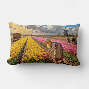 “Lysbeth in the Amber Light” - A Dutch Landscape Lumbar Pillow