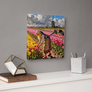 “Lysbeth in the Amber Light” - A Dutch Landscape Square Wall Clock