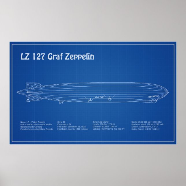 LZ 127 Graf Zeppelin - Airship Blueprint Plans AD Poster (Front)
