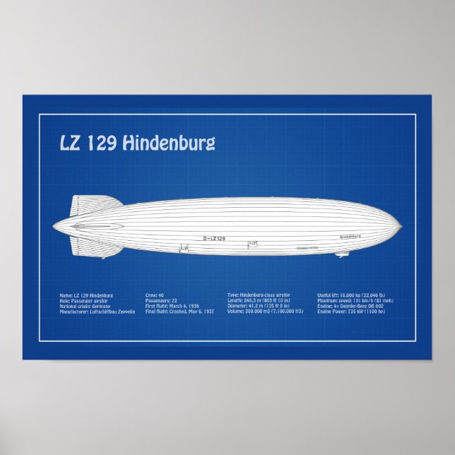 LZ 129 Hindenburg - Airship Blueprint Plans ABD Poster (Front)