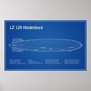 LZ 129 Hindenburg - Airship Blueprint Plans AD Poster