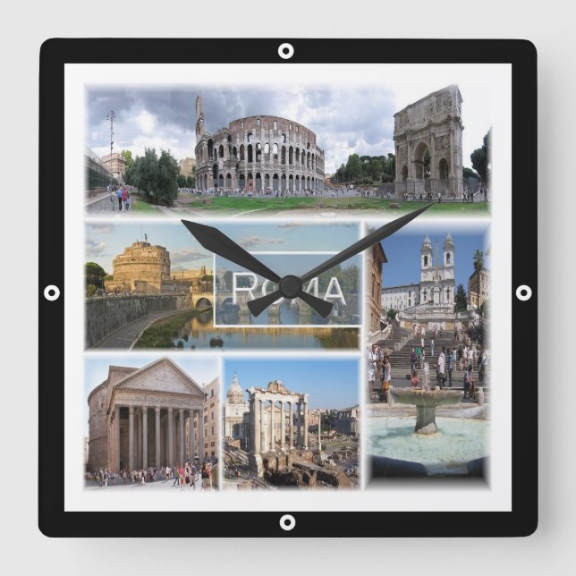 LZO006 ROME, Mosaic, Lazio, Italy, Square Wall Clock (Front)