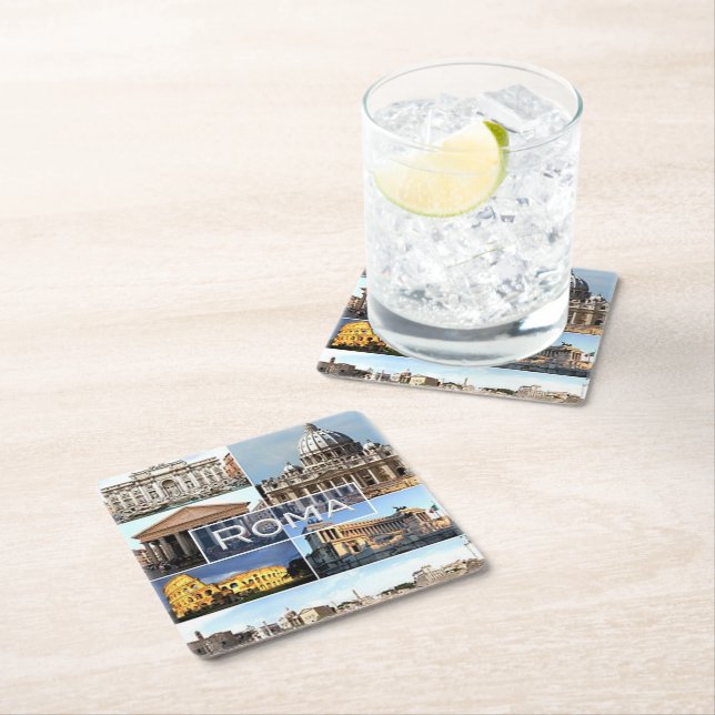 LZO010 mosaic of ROME, Lazio, Italy, Square Paper Coaster (Insitu)