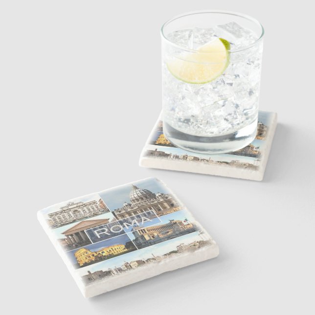 LZO010 mosaic of ROME, Lazio, Italy, Stone Coaster (Side)