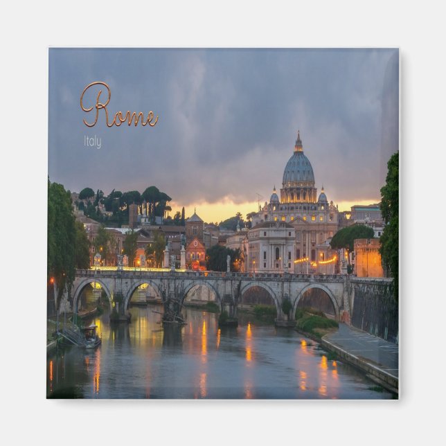 LZO039 ROME - Sant' Angelo bridge, Dusk, Fridge Magnet (Front)