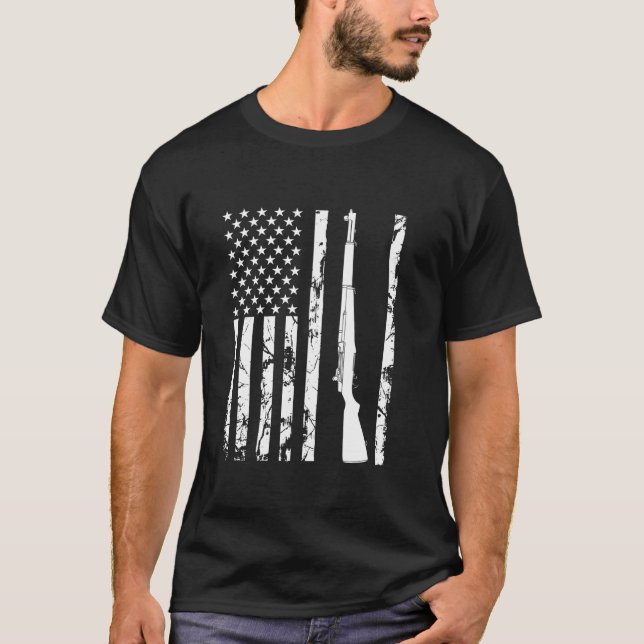 M1 Garand Rifle USA American Flag Long Sleeve T Sh T-Shirt (Front)