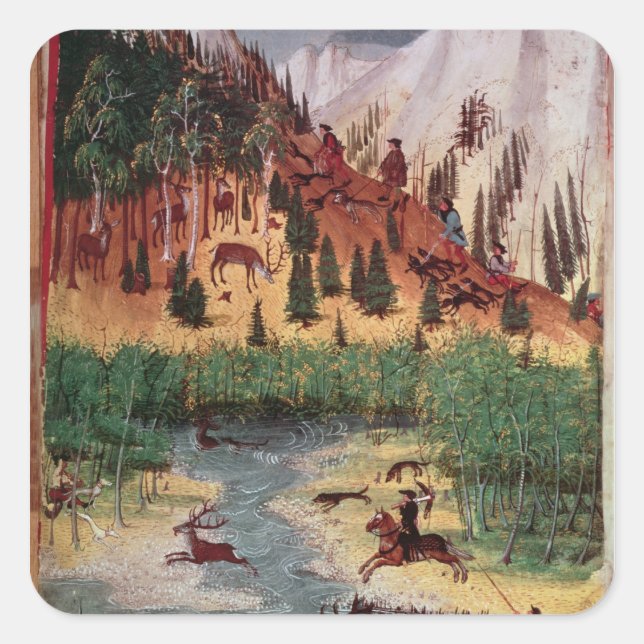 M5751 f.2v Maximilian I hunting deer Square Sticker (Front)