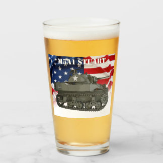 M5A1 Stuart w/American flag background pint glass