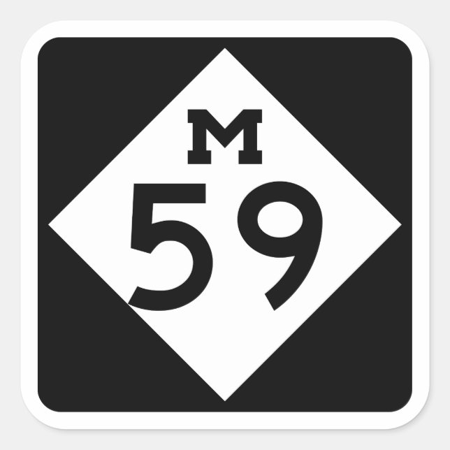 M-59 Highland/Hall Rd Mich Hwy Sign Square Sticker (Front)