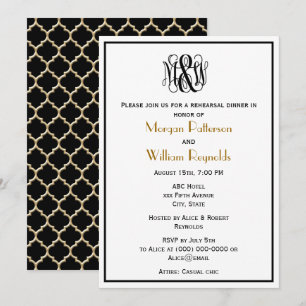 M Black Vine Script Monogram B&G DIY BG Rehearsal Invitation