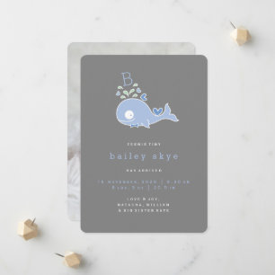 M. Blue Whale Monogram Baby Boy Faire-part de nais