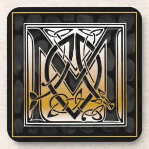 ‘M’ Celtic Black Stone Monogram Coasters