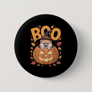 M Costume On Pumpkin Halloween Meranian  2 Inch Round Button