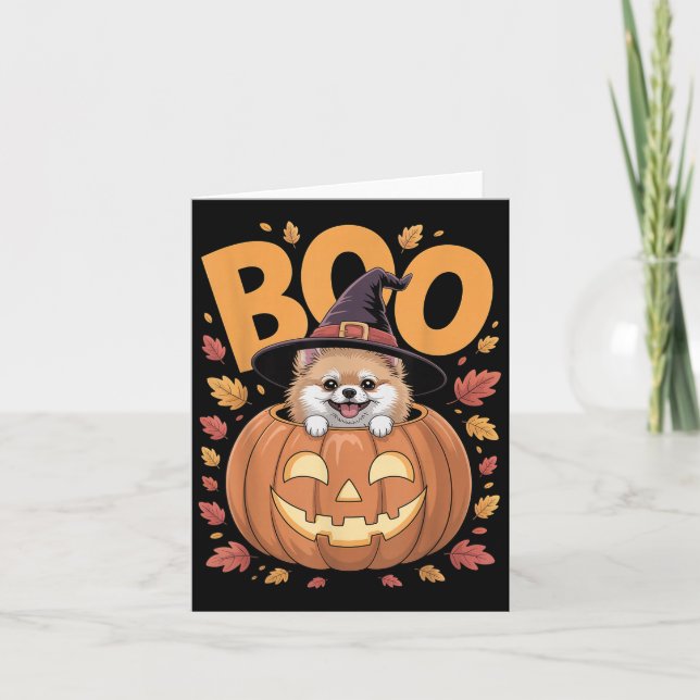 M Costume On Pumpkin Halloween Meranian  Card (Front)