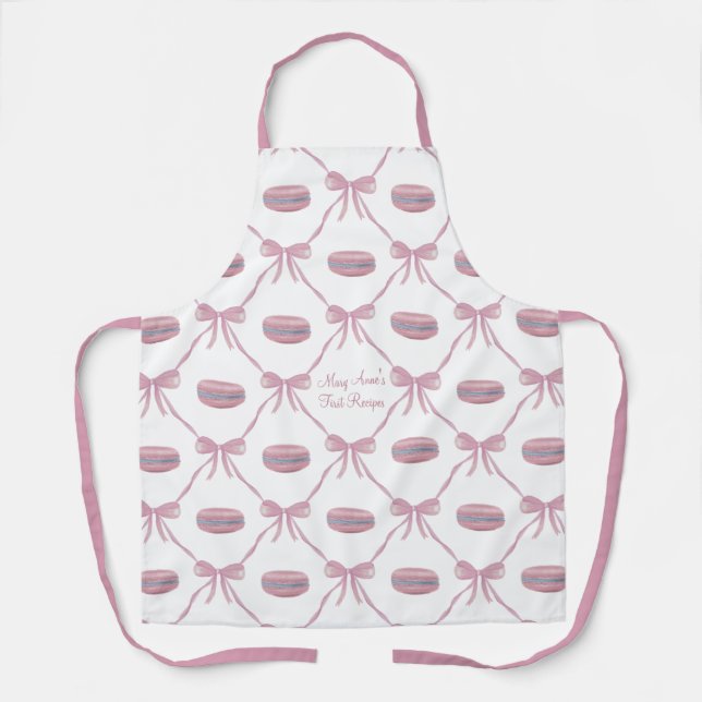 M Custom Pink Macarons Frilly Coquette Bow Apron (Front)