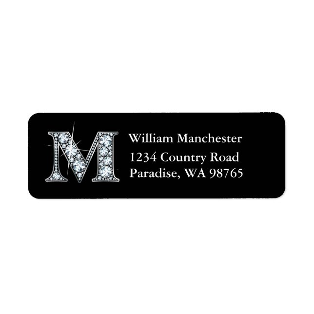 "M" Diamond Bling Monogram Return Address Label (Front)