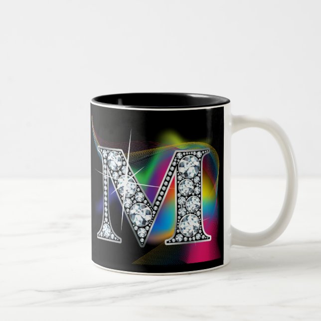 "M" Diamond Bling on Rainbow Swirl Mug (Right)
