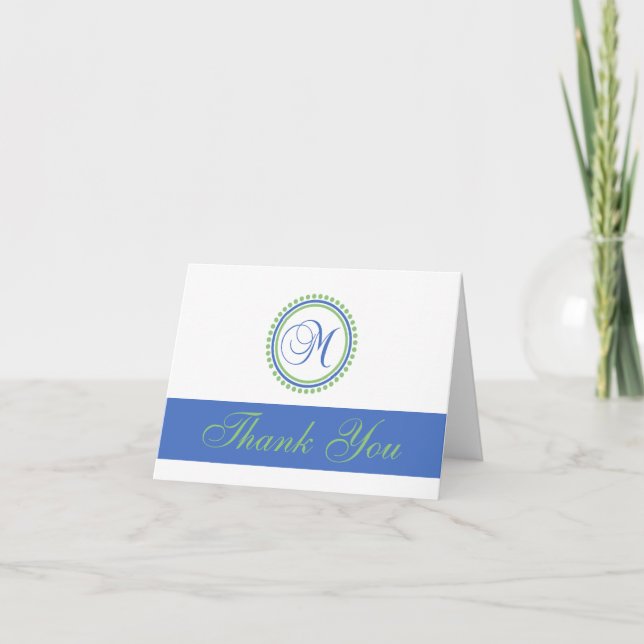 M Dot Circle Monogam Thank You Cards (Blue / Mint) (Front)
