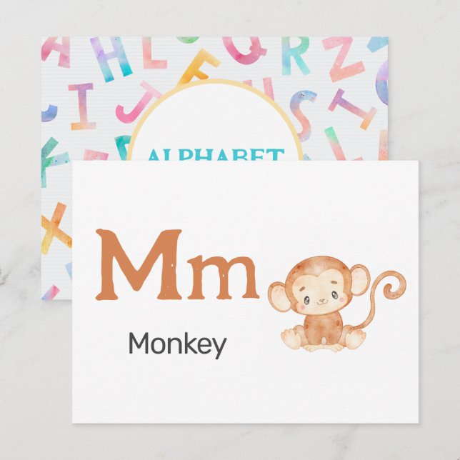 M est pour Singe - Carte Flash Alphabet (Devant / Derrière)