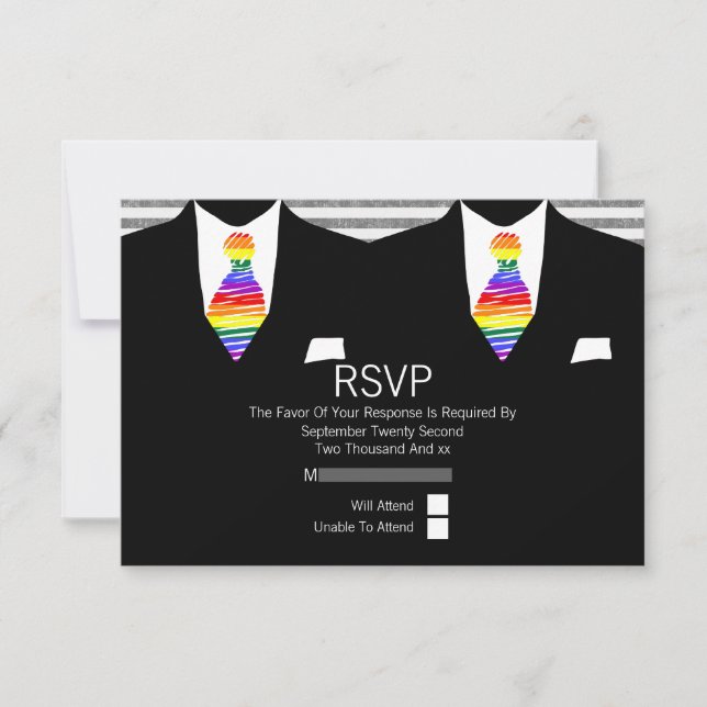 M. et M. Suit et Rainbow Cravate Mariage gay RSVP (Devant)