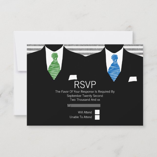 M. et M. Suit Green Blue Cravates Gay Wedding RSVP (Devant)