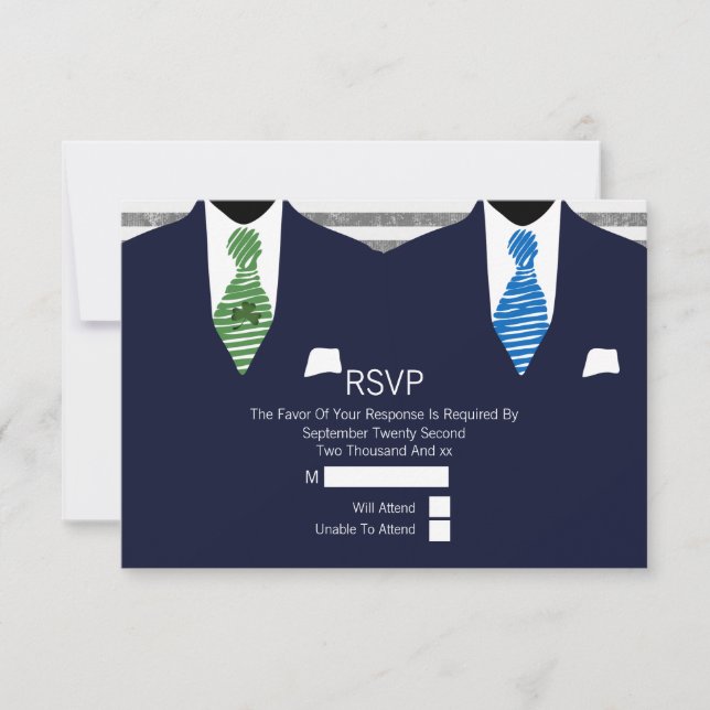 M. et M. Suit Green Blue Cravates Gay Wedding RSVP (Devant)
