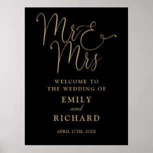 M. Et Mme Black And Gold Mariage Affiche de bienve