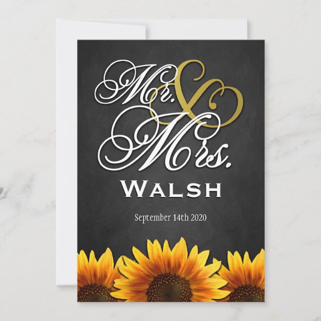 M. et Mme Black Sunflower Wedding Invitations (Devant)