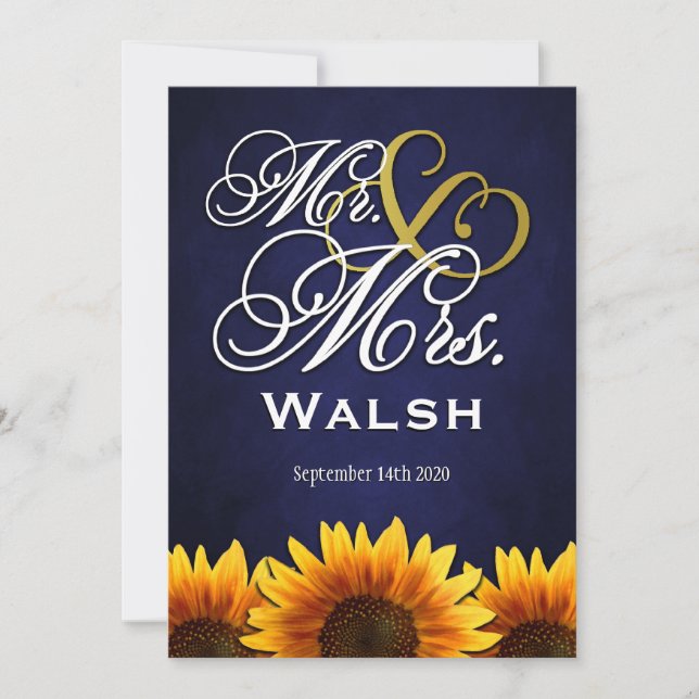 M. et Mme Blue Sunflower Wedding Invitations (Devant)