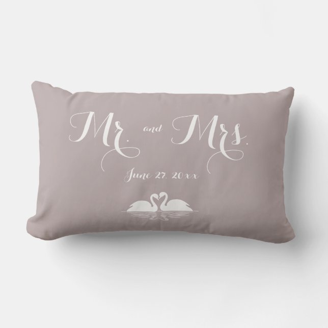M. et Mme Elegant Grey Mariage Swans Coussin (Recto)