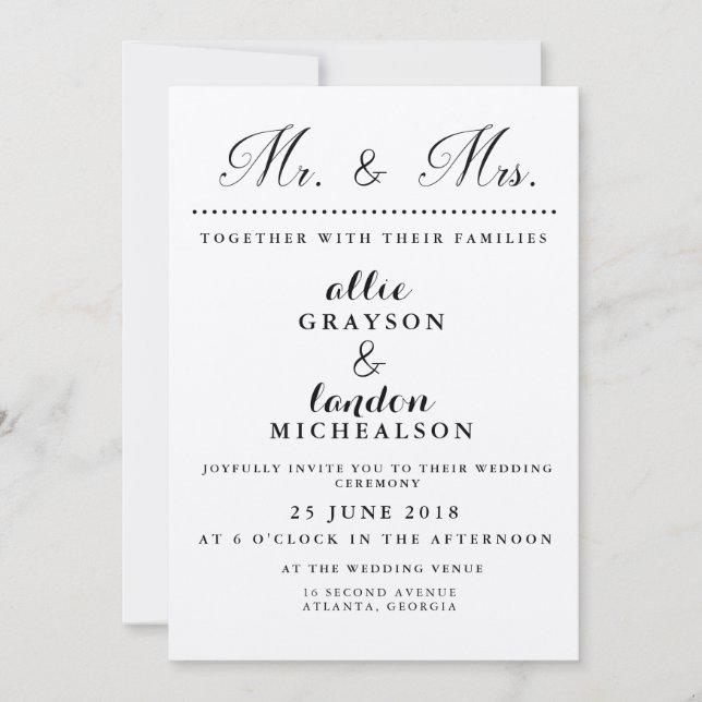 M. et Mme Faire-part de mariage (Devant)