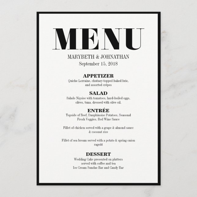 M. et Mme Modern Bold Mariage Carte de menu (Devant)