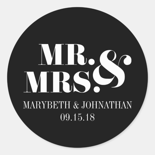 M. et Mme Modern Bold Wedding Favor Sticker (Devant)