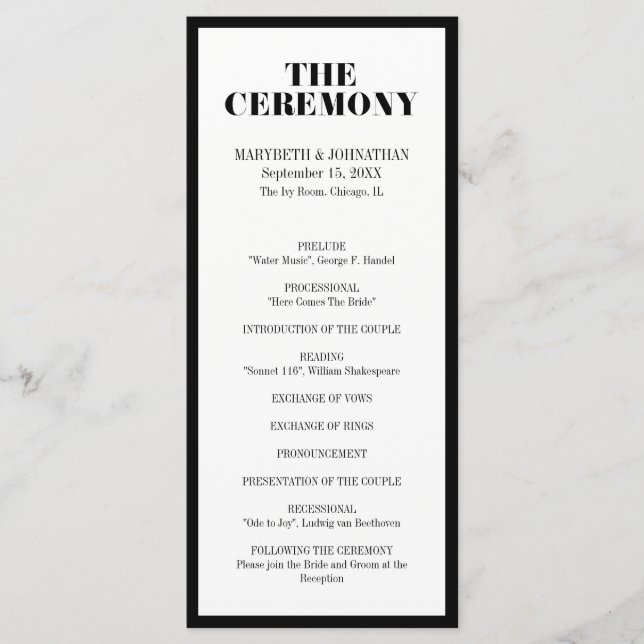 M. et Mme Modern Bold Wedding Programme (Devant)