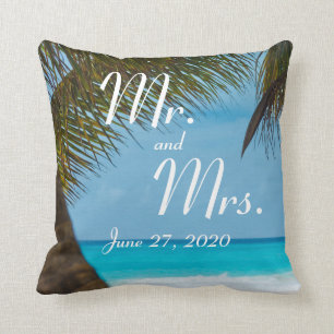 M. et Mme Palm Trees sur la plage Coussins de mari