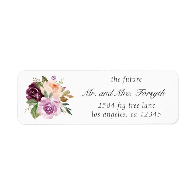 M. et Mme Plum Floral Mariage Adresse de retour (Devant)