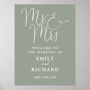 M. Et Mme Sage Green Mariage Affiche de bienvenue