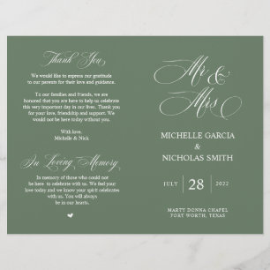 M. et Mme, Sage Green, Programme de mariage pliabl