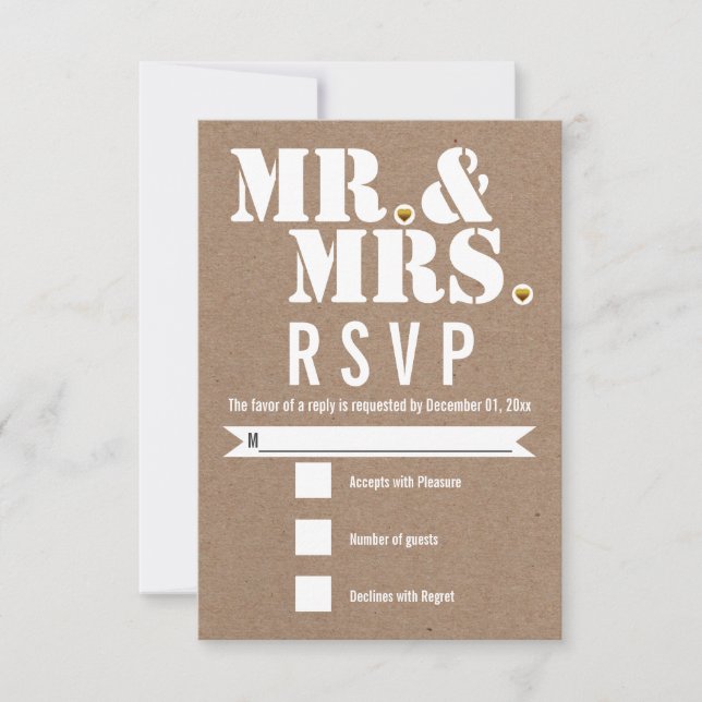 M. et Mme typographie moderne kraft papier RSVP (Devant)