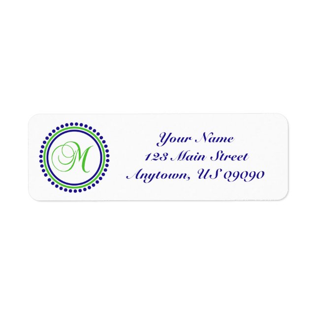 M Étiquette de adresse Mongramme circulaire (Vert  (Devant)