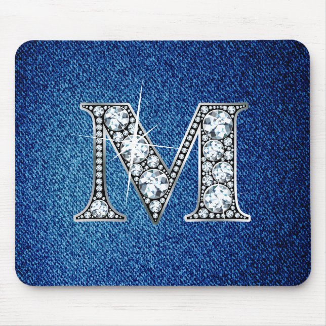 M Faux-"Diamond Bling" on Denim Mousepad (Front)