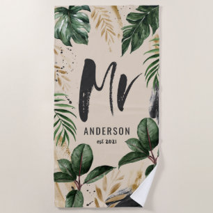 M. feuille tropicale & typographie serviette de pl
